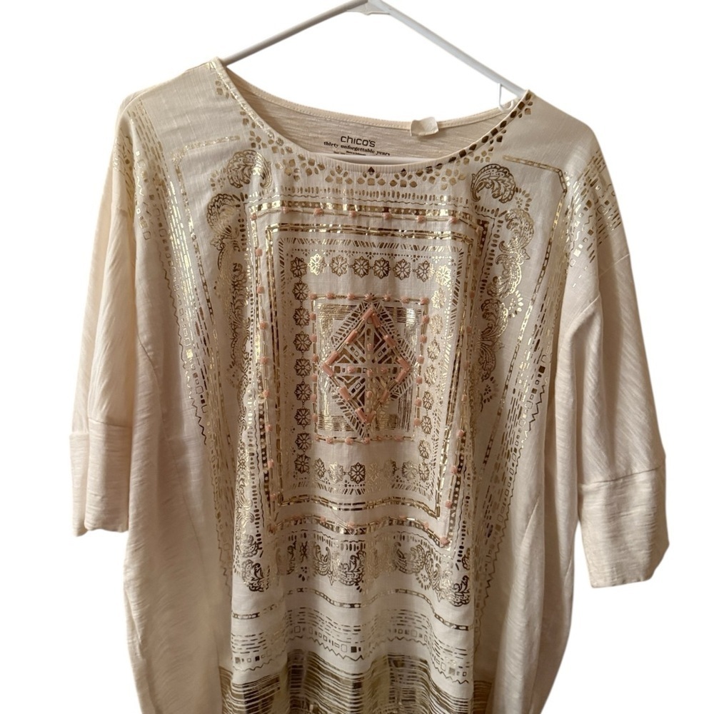 Chico's Elegant Cream and Gold Blouse